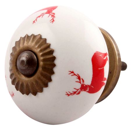 Red Standing Rein Deer Pattern Ceramic Cabinet Knob Online